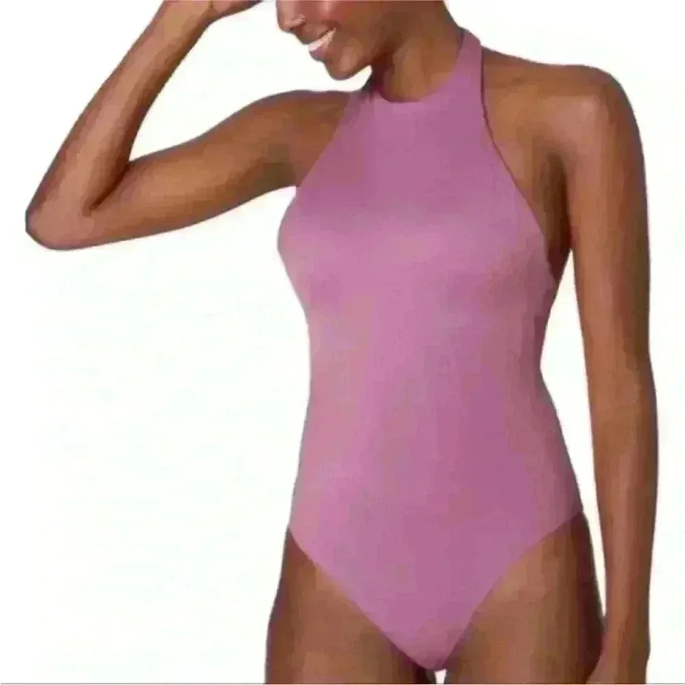 Andie Swim The Luzon One Piece Halter Neck Swim Suit Mauve